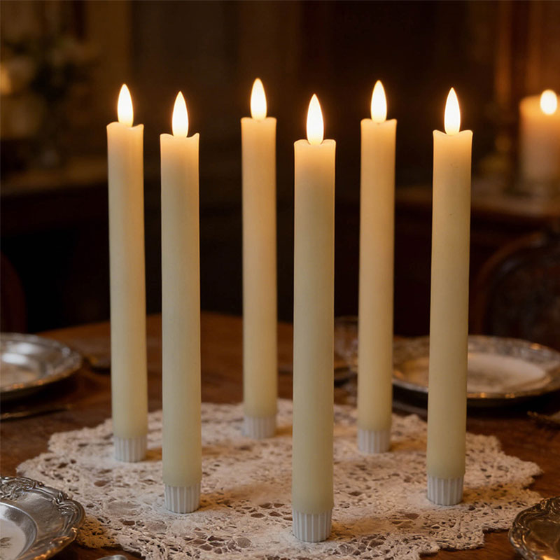 Mayone-Candle-Real-Wax-Candle-Taper-Candle-Flameless-Realistic-Ivory-Flame-Candle-with-Metled-Top-Battery-Candle-Set-of-6-Pack2