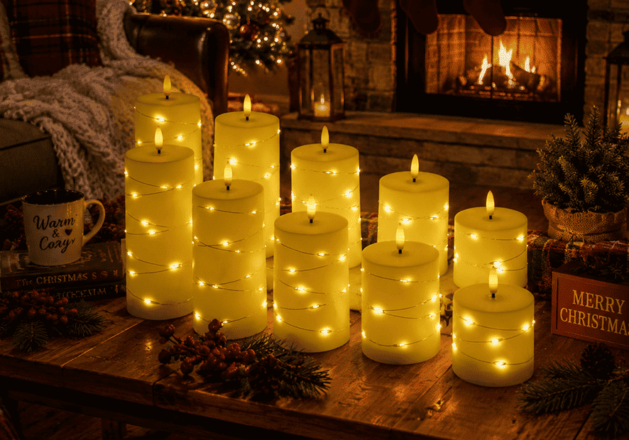 One of the newer trends that have started to pop up with candles is that of embedding star-shaped fairy lights into the candle itself